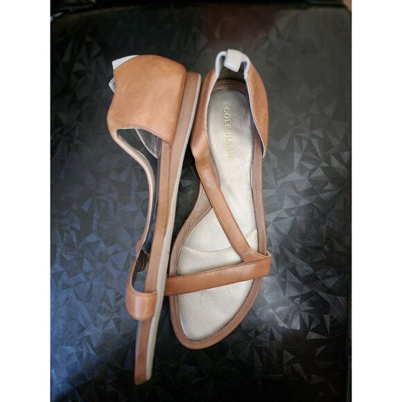 Cole Haan Womens Tan Open-Toe Sandals With Nike Air Sole & White Accent Size 9.5 - Picture 6 of 7